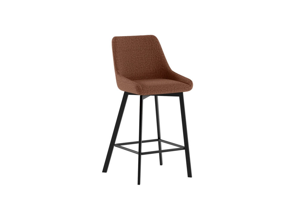 Sgabello da cucina Fox con seduta imbottita in tessuto ruggine e struttura in metallo nero, design moderno ed elegante - Fox
