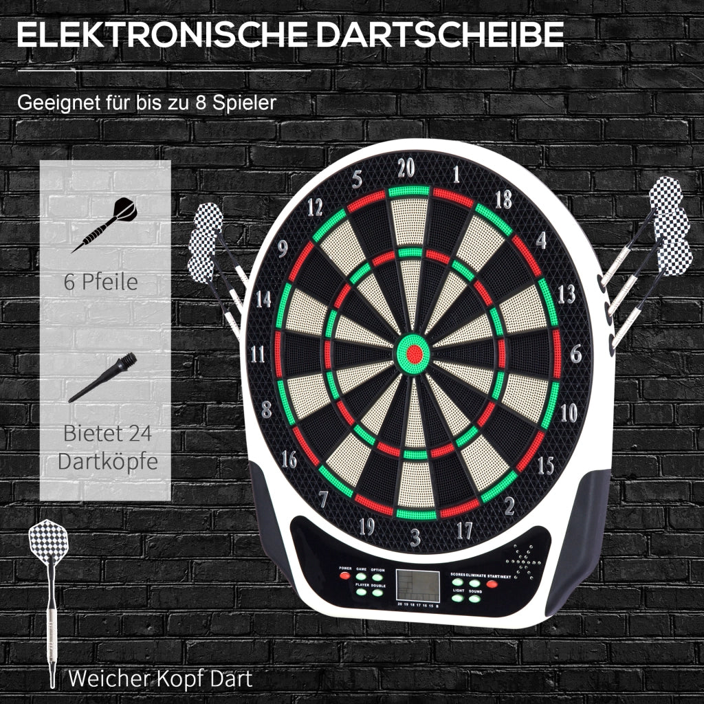 Bersaglio elettronico per freccette con display LCD, 6 freccette, 24 punte, 18 giochi, 159 opzioni di punteggio, per 8 giocatori