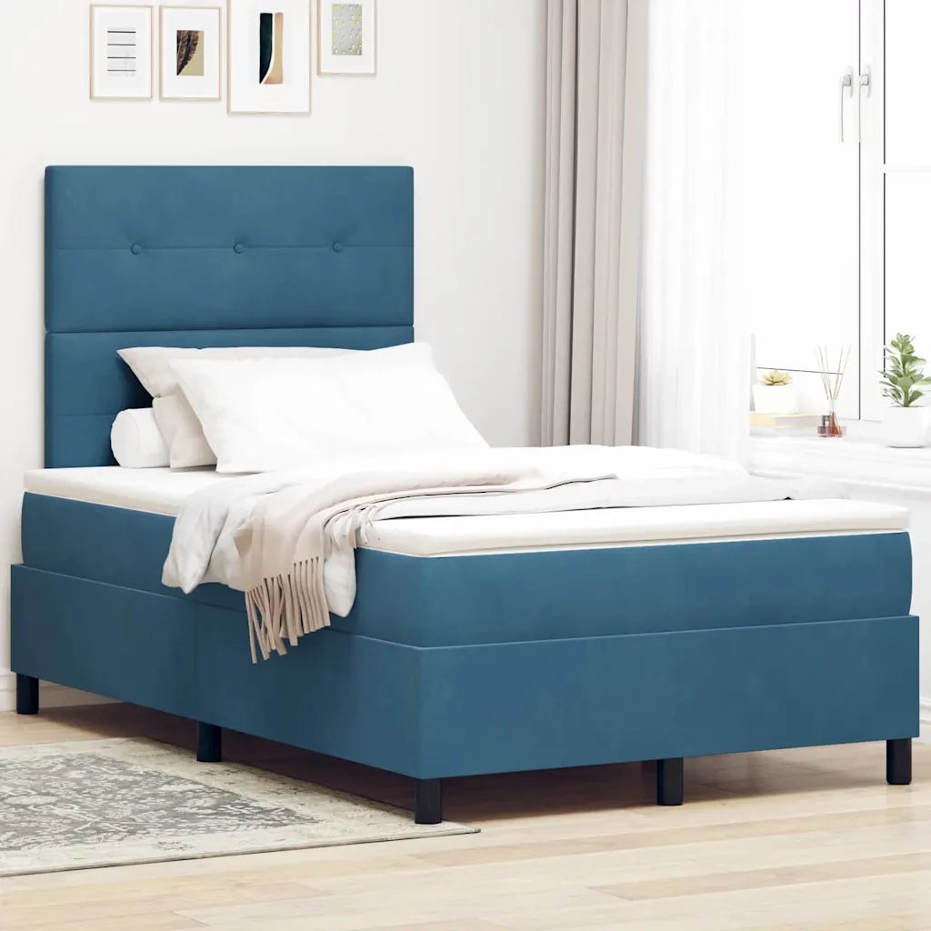 Letto a Sorgente LED Blu Scuro 120 x 200 cm Tessuto