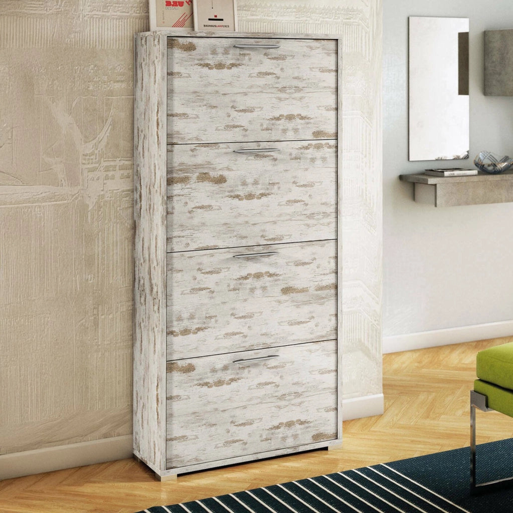 Mobile Portascarpe Adeindein, Scarpiera 24 Paia Made in Italy, 67x28x147h cm Bianco Betulla