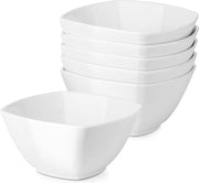 Set di sei ciotole per colazione quadrata - Ø 15 cm - altezza 5 cm - set di ciotole per zuppe - piatti di servizio in ceramica bianchi per snack, insalata, pasta, dessert e marmellata - ciotole grandi resistenti ai graffi - bianche