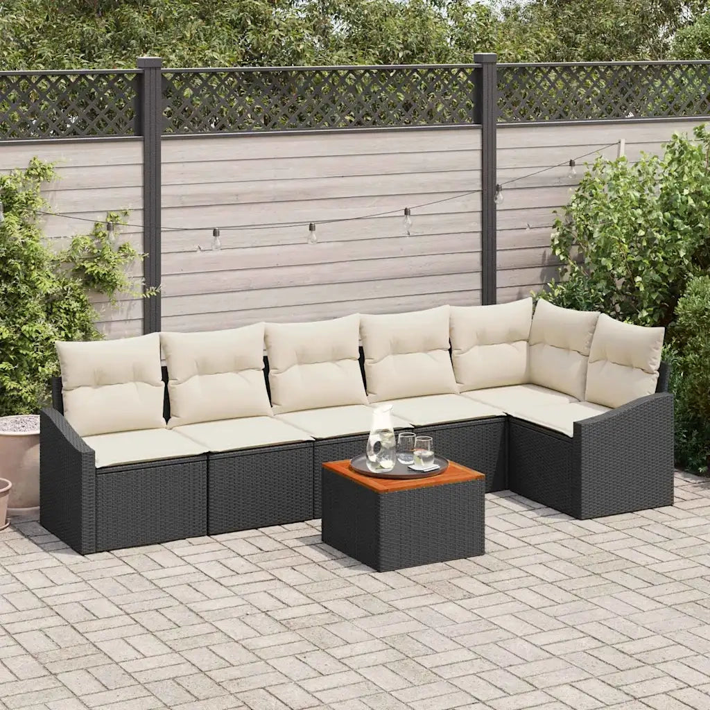 Set Divano da Giardino 7 pcs Nero e Crema polyrattan 3356507