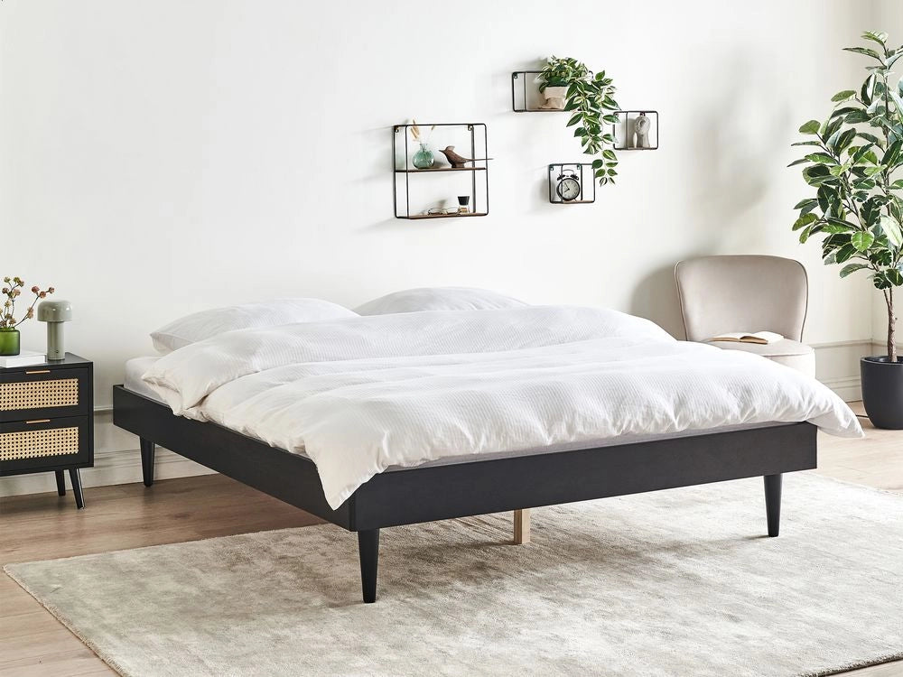 Letto in legno di gomma nero 160 x 200 cm senza testata con rete a doghe stile rustico minimalista