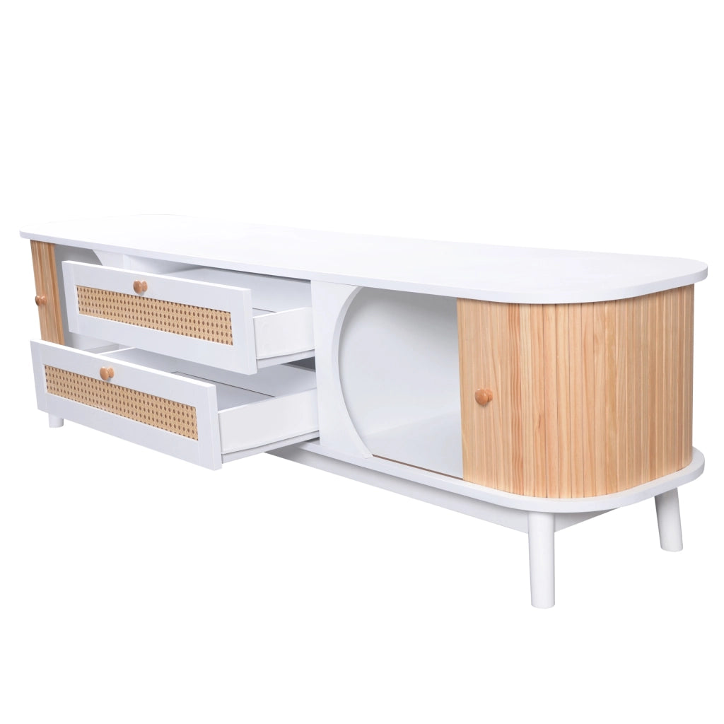 Mobile TV con 2 Ante e 2 Cassetti in Rattan; Stile Naturale; Soggiorno; 170??39;5??46 cm; in MDF; Bianco