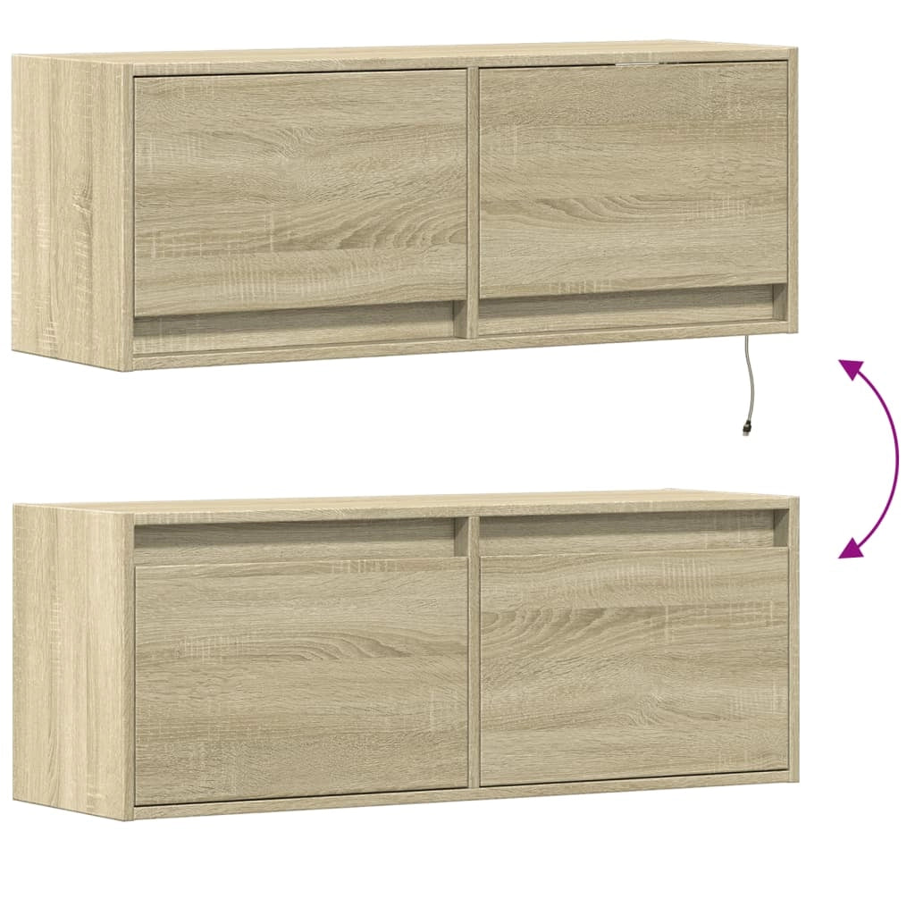 Mobile TV multimediale mensola TV credenza mobile TV sala da pranzo soggiorno parete attrezzata per camera da letto con luci LED rovere Sonoma 100 x 31 x 35 cm marrone 02_0028001