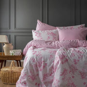 Set di coperte 135 x 200 cm in cotone con fiori a righe rossi reversibili (copertina rossa 135 x 200 + 80 x 80 cm)