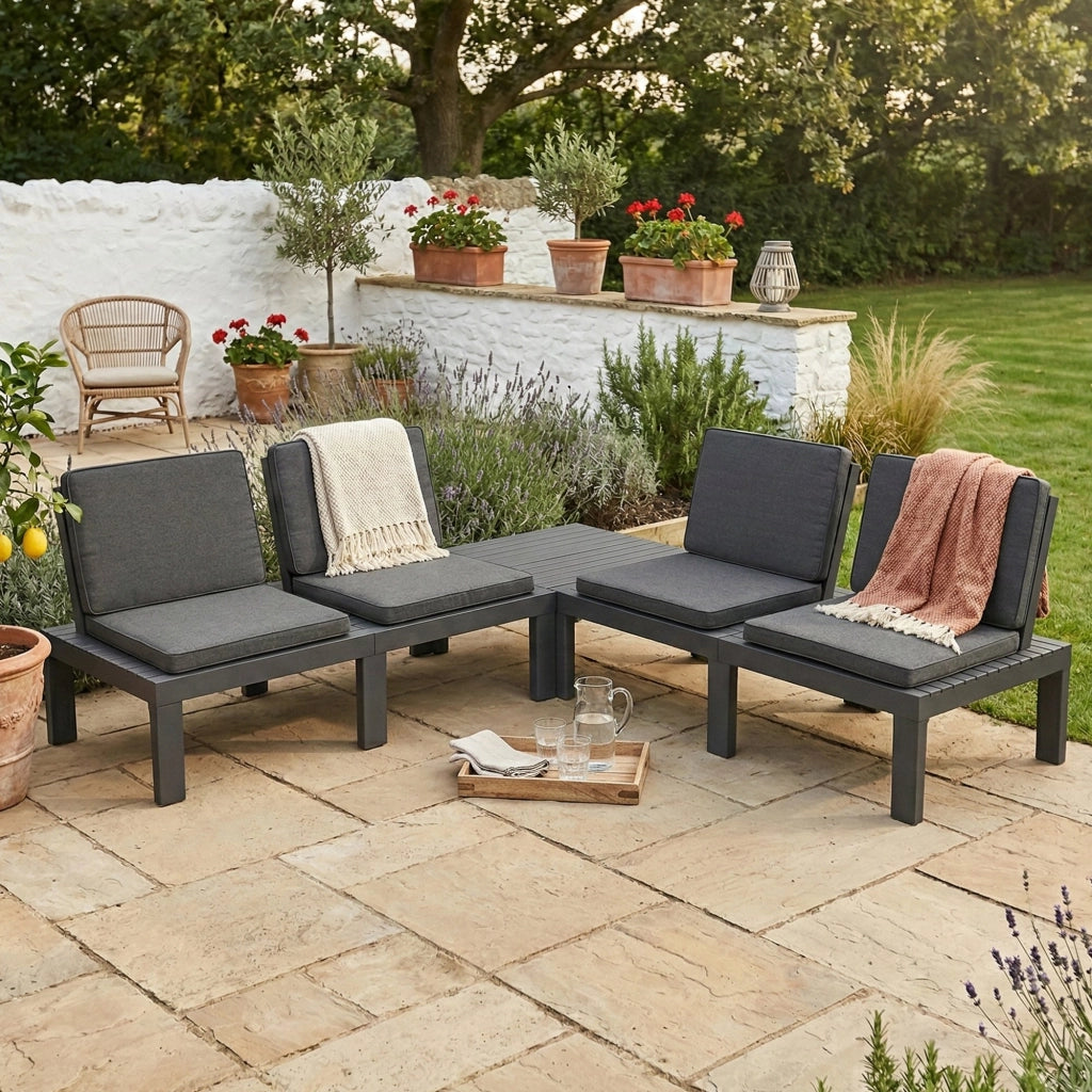 Salottino Outdoor Ermes, set Salotto da Esterno 4 Posti Made in Italy, Nero Antracite