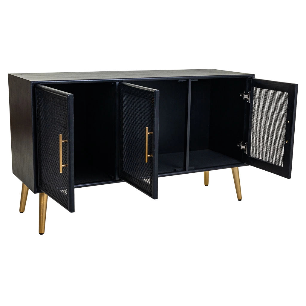 Credenza in legno laccato nero e griglia 120x41,5x71h