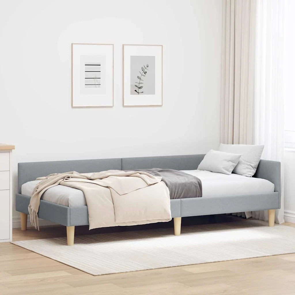 Cornice del letto ad angolo Grigio chiaro 90 x 190 cm Tessuto 42016109