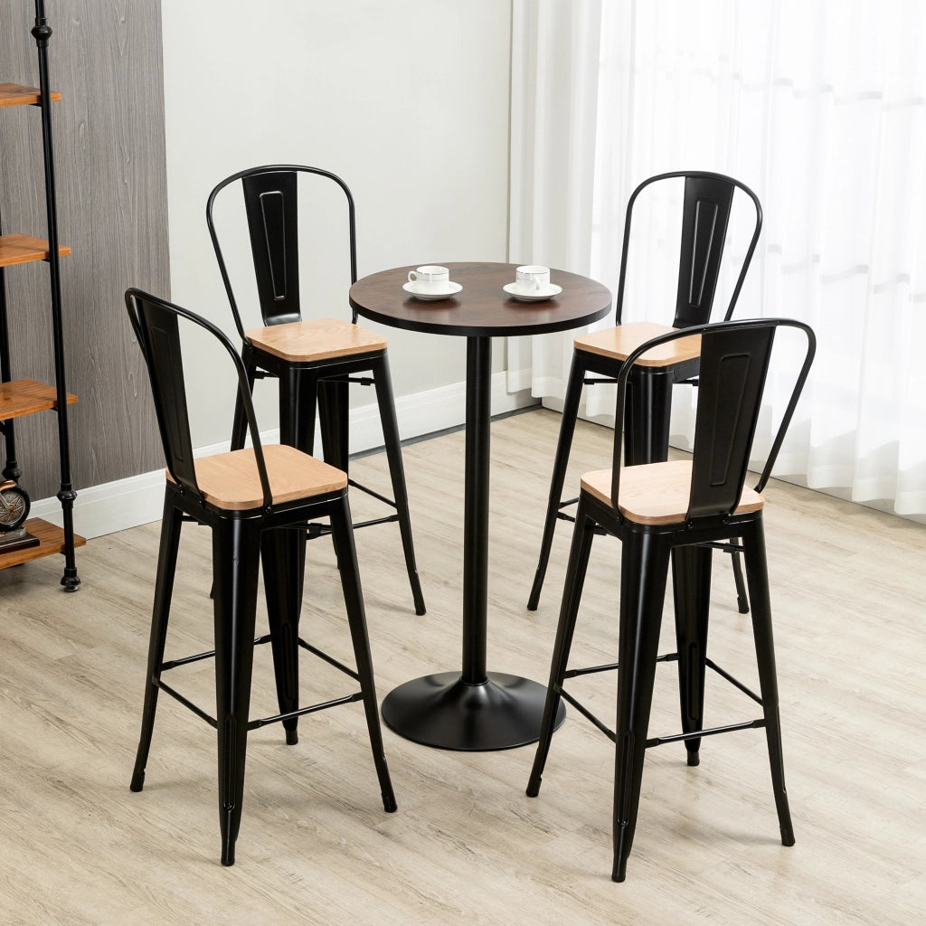 Set di 4 sgabelli da bar con schienale e poggiapiedi ¨C zephmum ¨C metallo nero e multistrato chiaro 76 cm