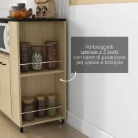 Carrello da Cucina in Truciolato con Ripiano Aperto, Armadietto a 2 Ante e Scaffale Laterale, 75x40x80.5 cm