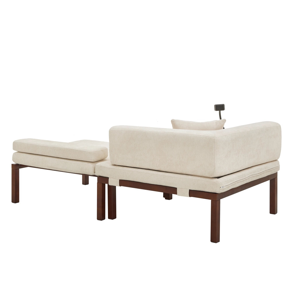 Divano letto pieghevole in legno massello con letto estraibile singolo, beige