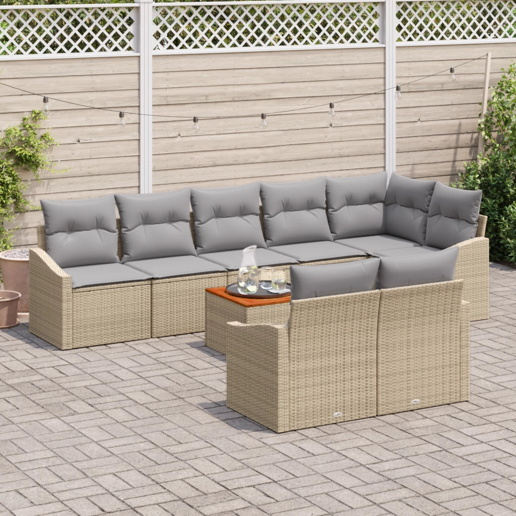 Set di Divani da Giardino 9 Pezzi con Cuscini Beige in Rattan Sintetico