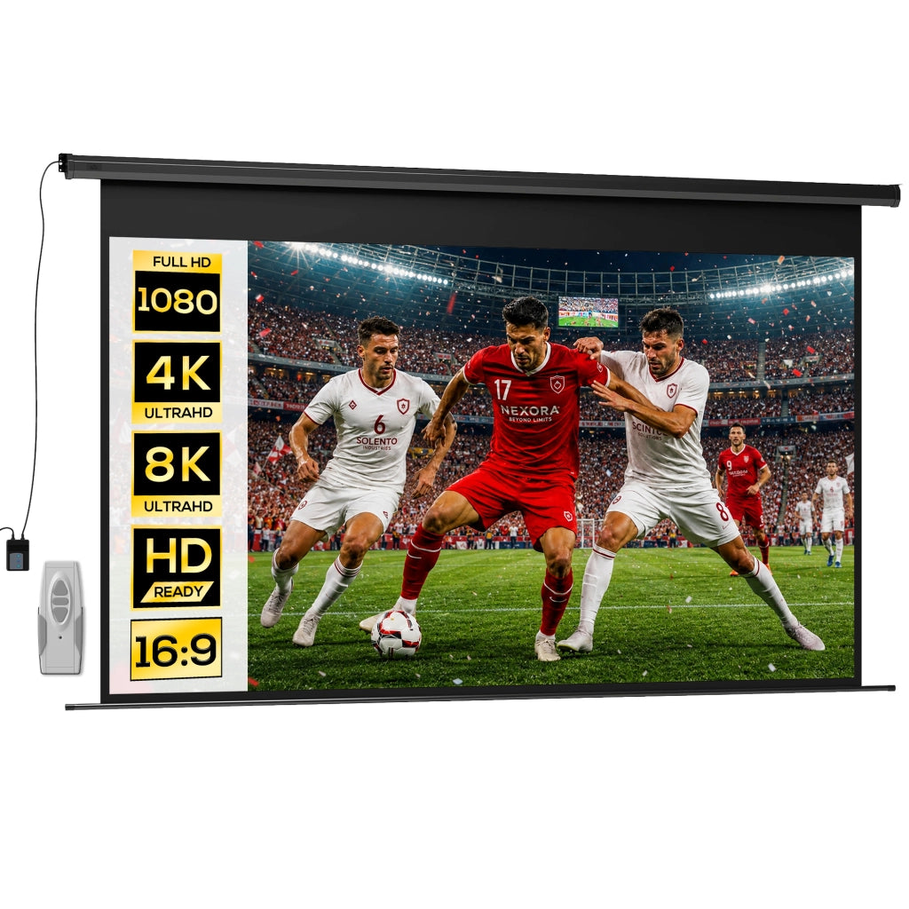 Schermo di proiezione motorizzato 120 pollici 16:9 4K HD con telecomando per montaggio a parete o soffitto 297x8x183cm