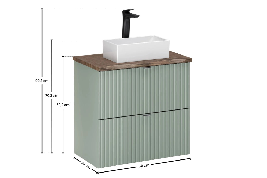 Set mobili bagno 60 cm con piano e lavabo da appoggio Gaja Line Reed Green 60 x 1401 x 40 cm