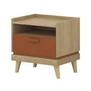 Tavolino da notte NOKI – Rovere chiaro e moka – 1 cassetto stile scandinavo