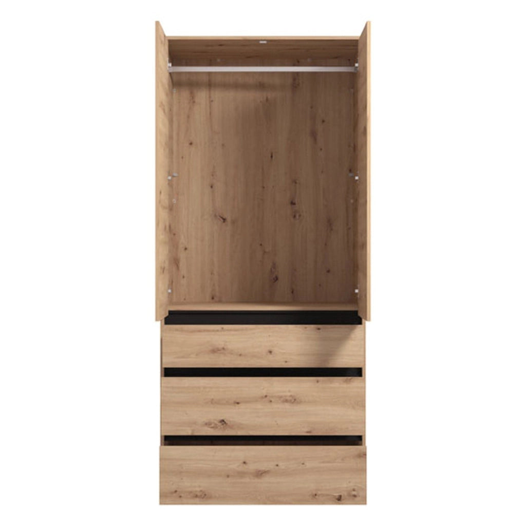 Armadio Camera da Letto Vimercatii, Guardaroba 2 Ante Appendiabiti, 93x211h cm Marrone Rovere Nodi