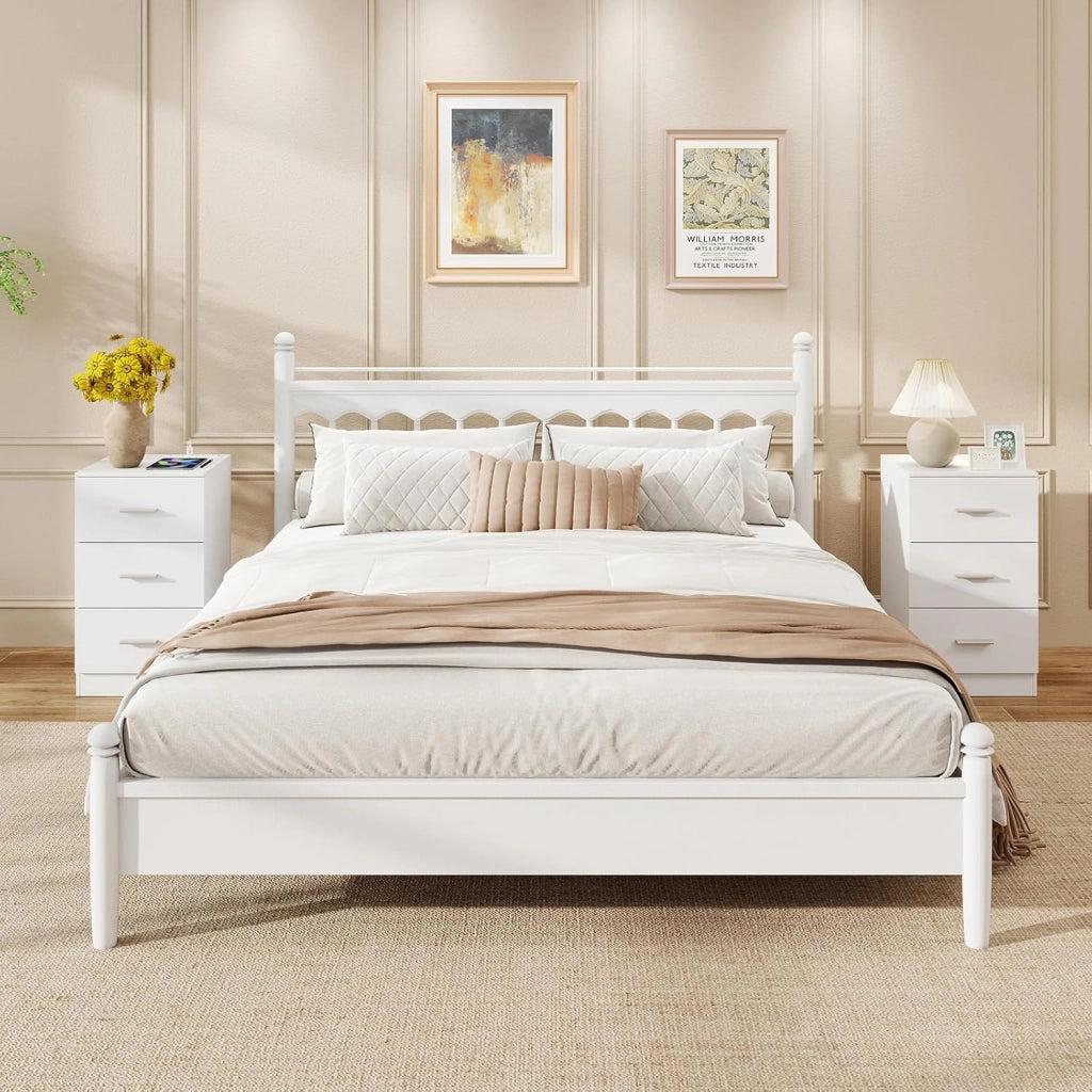 Comodino Camera da Letto 37 x 34 x 66,5cm, Cassettiera in Legno Moderno con 3 Cassetti, Mobile Salvaspazio per Soggiorno, Ufficio e Camerretta (2,Bianco)