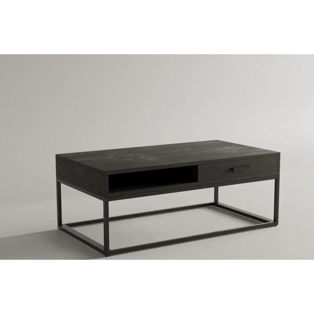 Tavolino basso MADEIRO – Rettangolare 110x60 cm – Nero opaco – Contemporaneo metallo e legno