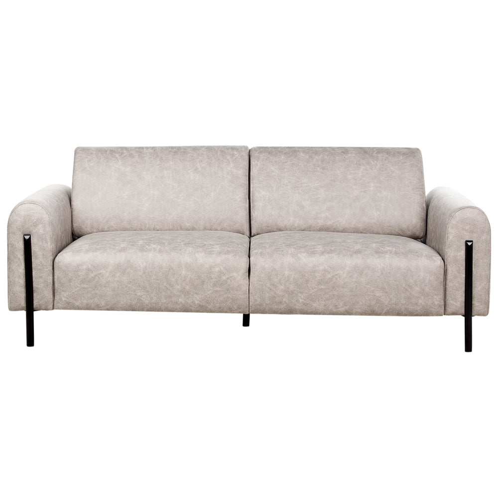 Divano 3 posti rivestito in tessuto effetto pelle grigio schienale regolabile stile moderno