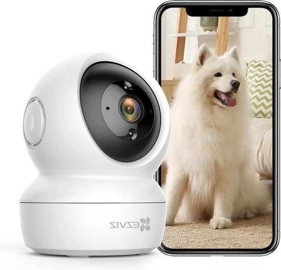 Camera Wi-Fi per interni 1080p con panoramica e zoom, compatibile con Alexa, rotazione 360°, visione notturna, rilevamento movimento e audio bidirezionale