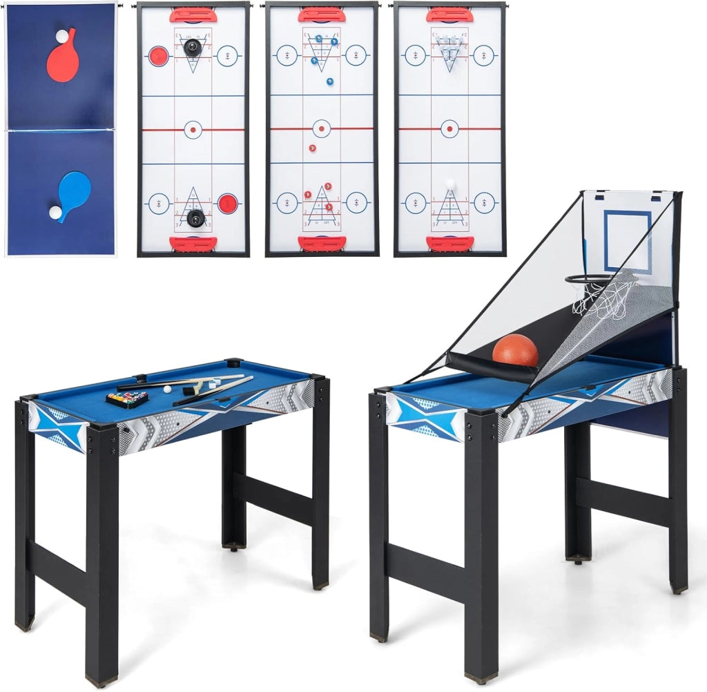 6 in 1 Tavolo da Gioco, Set Multi-Gioco con Basket Biliardo Ping Pong Hockey Shuffleboard Bowling, Tavolo da Gioco Salvaspazio per Feste Sala Giochi Soggiorno