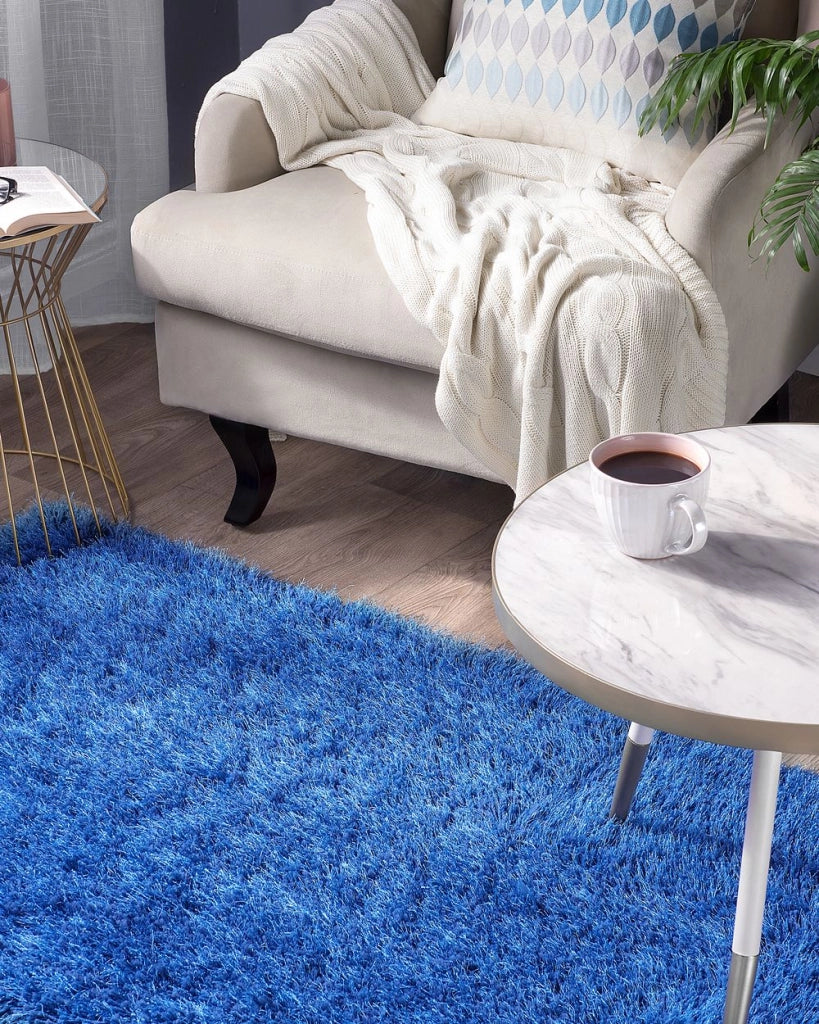 Tappeto Shaggy Tappeto a pelo lungo Solido Poliestere Blu Rettangolare 80 x 150 cm