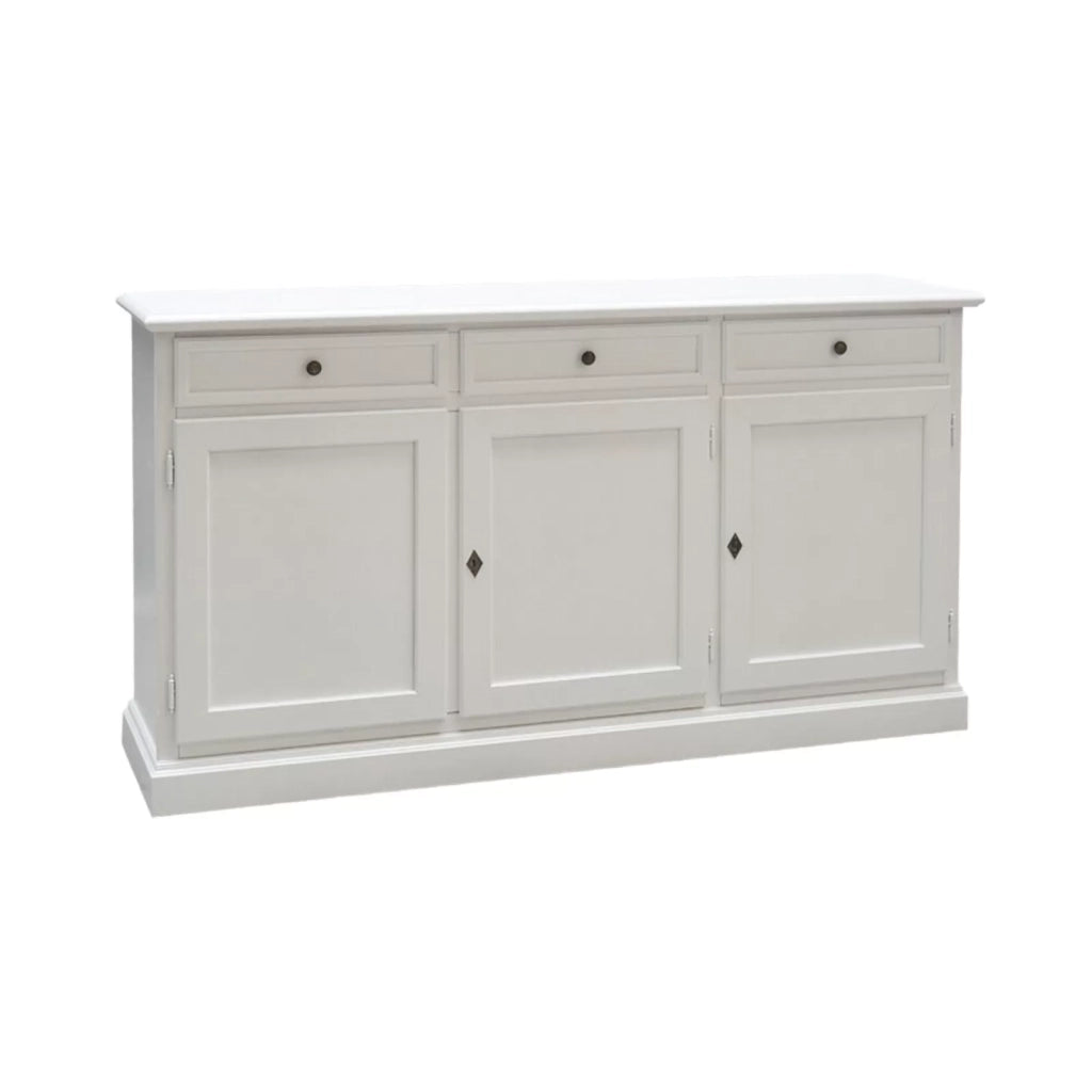 Madia credenza arte povera 3 porte legno bianco 156x42x85 (1382) - Mobili 2G