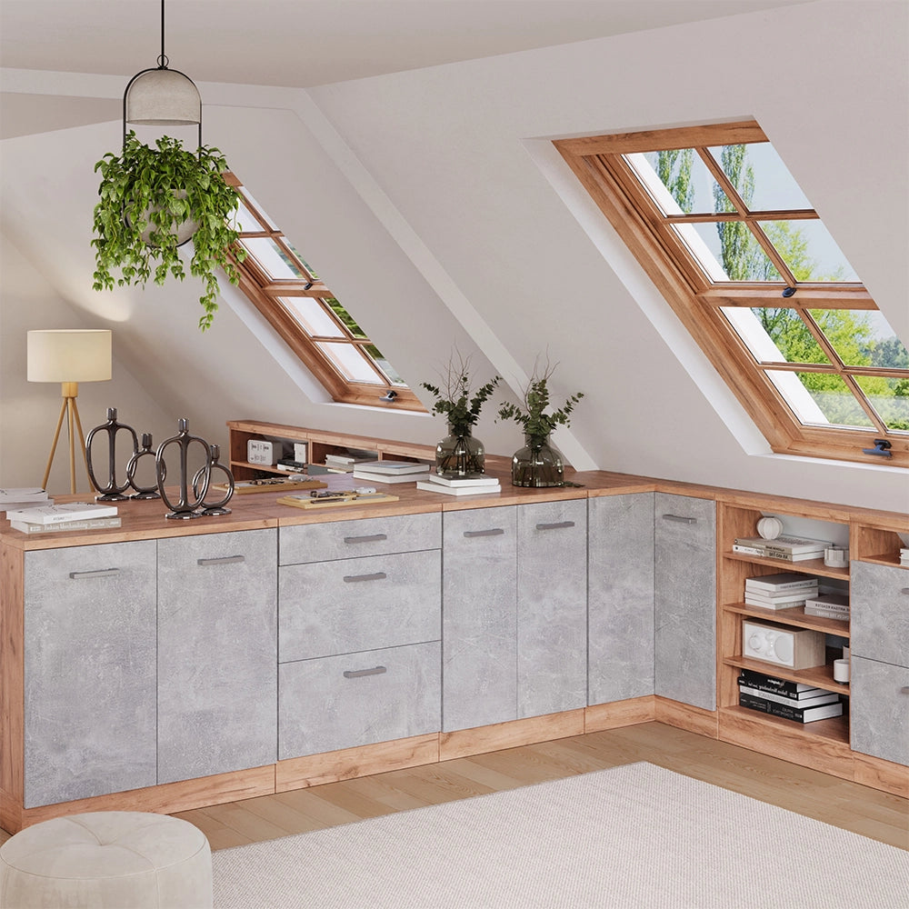 Mobile per mansarda Rion Calcestruzzo/Rovere dorato 60 x 83.8 cm senza inclinazione con 2 ante Vicco