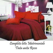 Trade Shop - Completo Letto Lenzuola Matrimoniale Con Copri Cuscini Tinta Unita Colore Rosso -