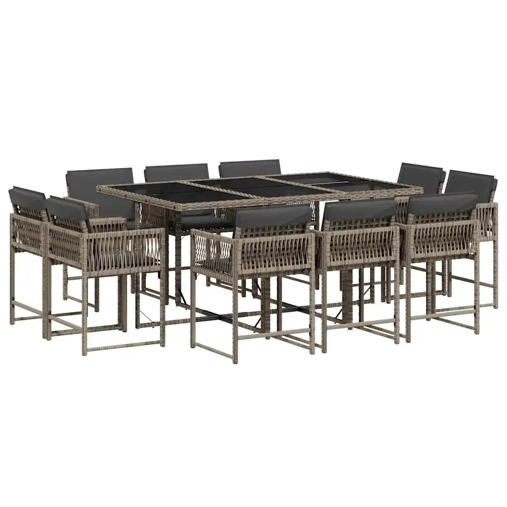 Set da Pranzo da Giardino 11pz con Cuscini in Polyrattan Grigio 3211568