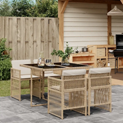 Set da Pranzo da Giardino 5 pz con Cuscini Beige in Polyrattan 3210898