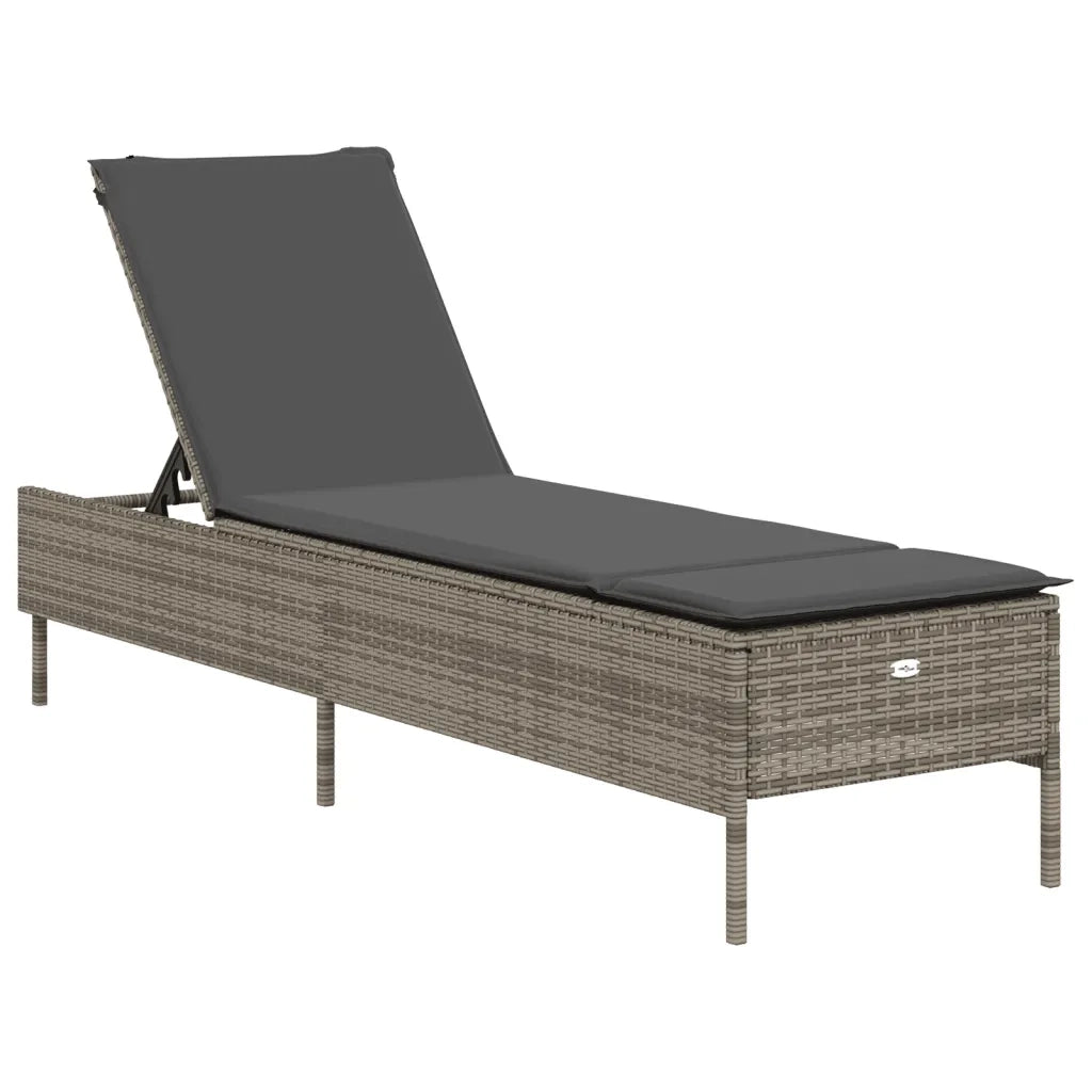 Lettino Prendisole | Sdraio da giardino | Lettino da sole con Cuscino Grigio in Polyrattan