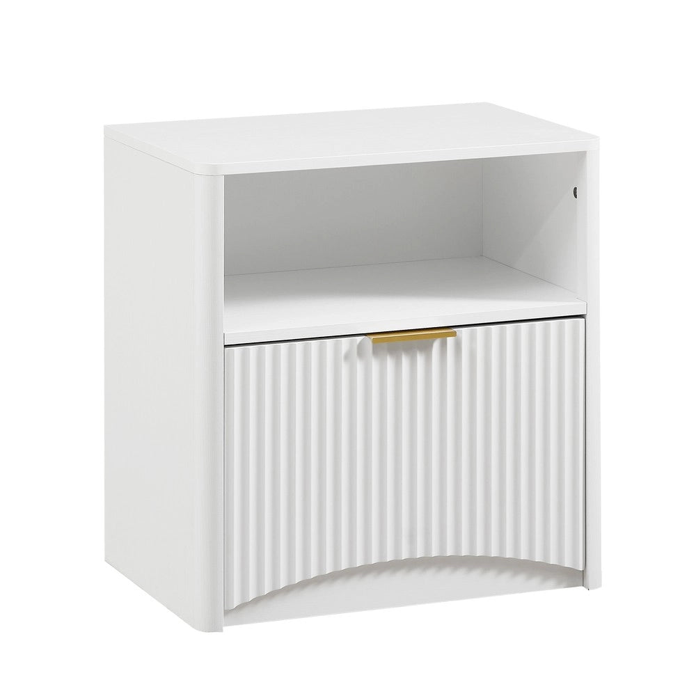 Comodino con Cassetto Aperto e Maniglie Dorate ¨C MINIMAL ¨C Bianco