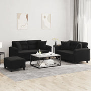 Set Divani 3 pz con Cuscini Nero in Tessuto Microfibra