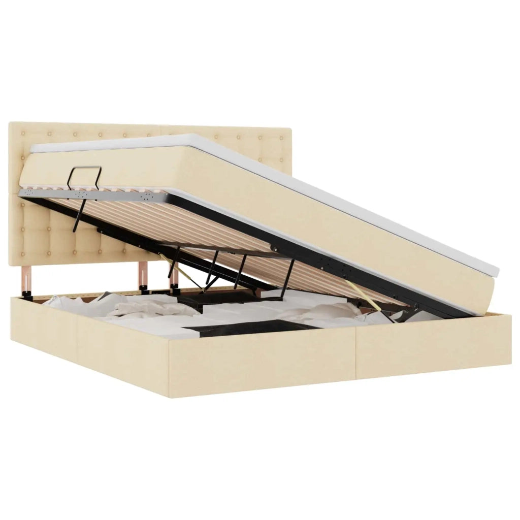 Letto con contenitore e materasso Crema 180 x 200 cm Poliestere
