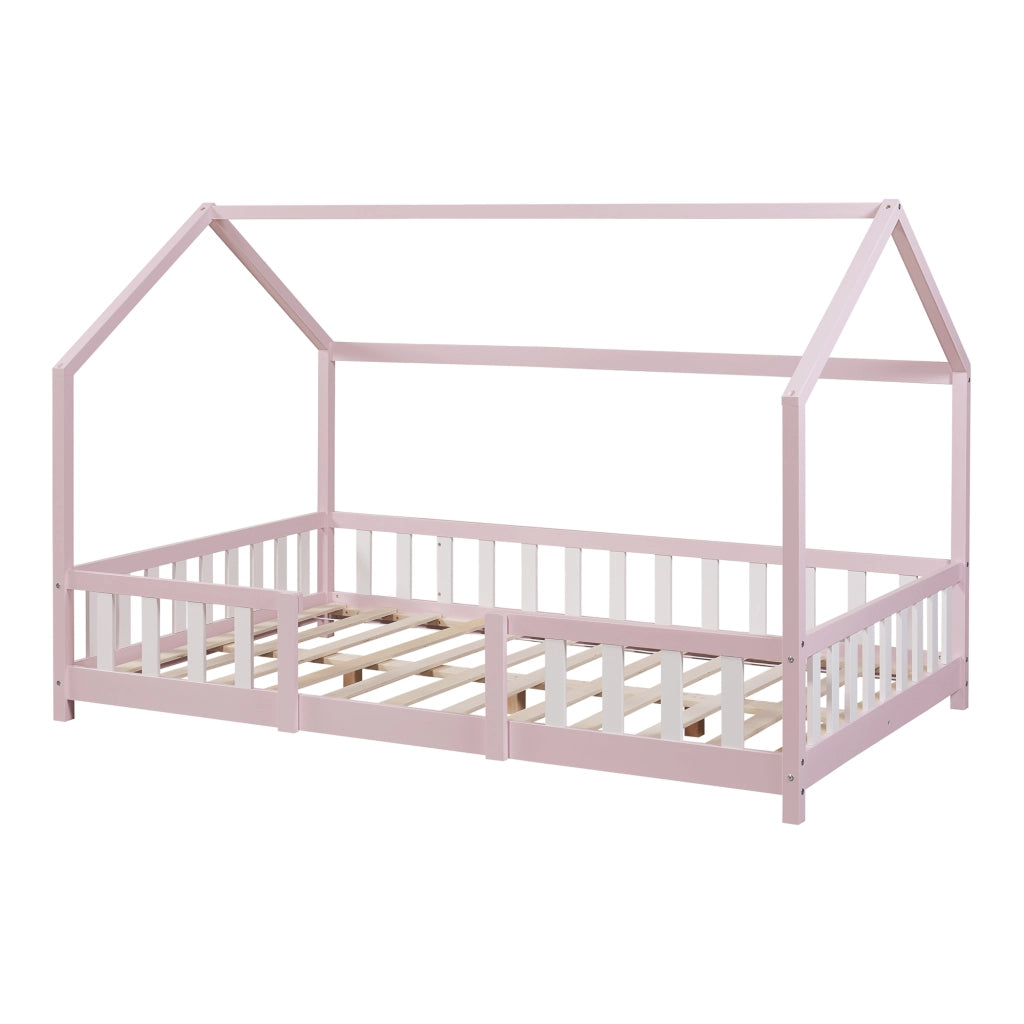 Letto per Cameretta Sisimiut a Forma di Casetta 120x200 cm Rosa / Bianco [en.casa]