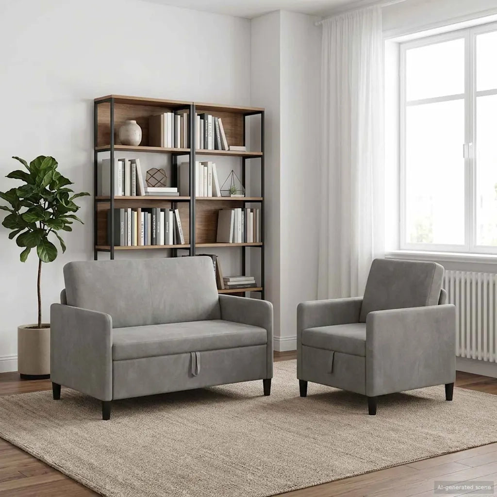 Set di Divani con Storage 2 pz Grigio Chiaro Poliestere 3429162
