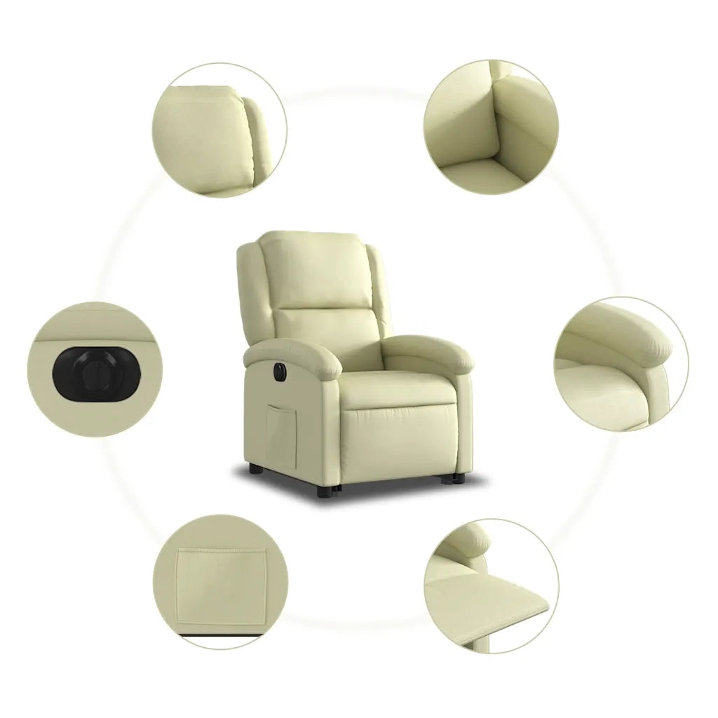 Poltrona Alzapersona Reclinabile Elettrica Crema in Vera Pelle 3204272