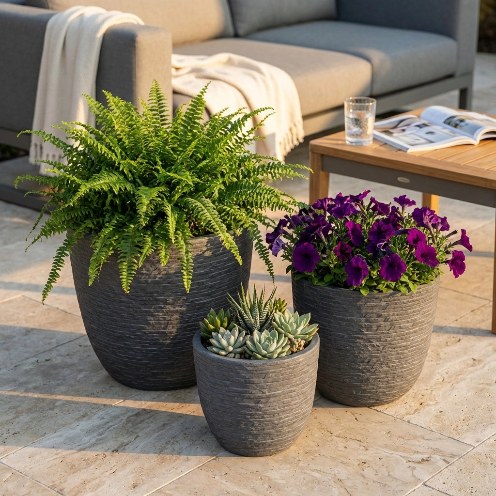 Set di 3 vasi da Giardino in Fibra di argilla cm 44x44x39 - DUDLEY