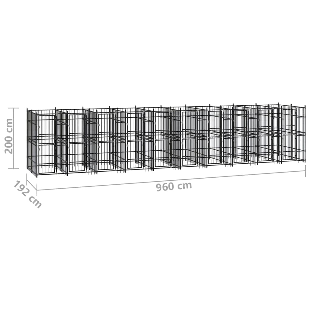 Cuccia/gabbia/recinto/zaino per cani da esterno acciaio 18,43 m² nero 02_0041808