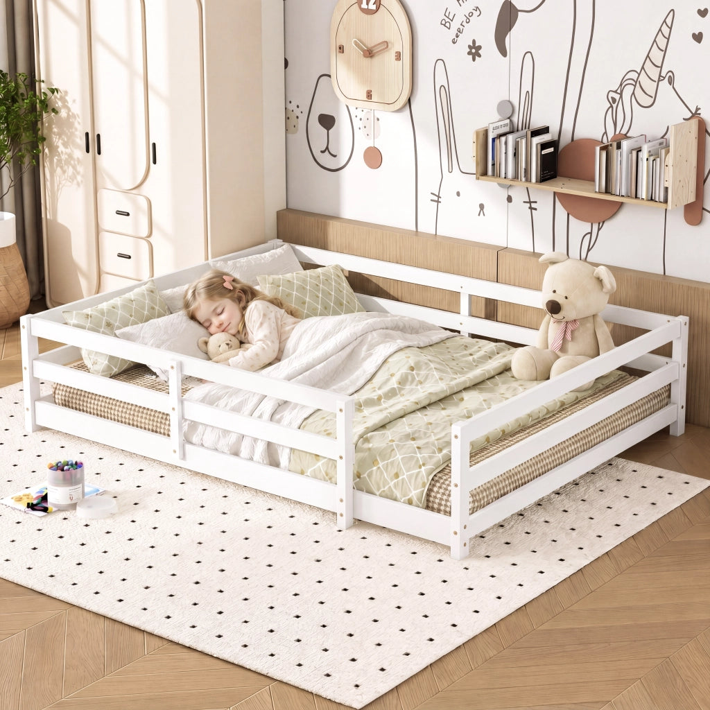 Letto Montessori in legno 140x200 bianco; sponde 4 lati; senza doghe; montaggio facile