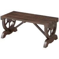 Panca a 2 Posti da Esterno in Legno di Abete con Effetto Bruciato (98x50x39.5cm) Gambe con Design a Ruota(Ø41cm)