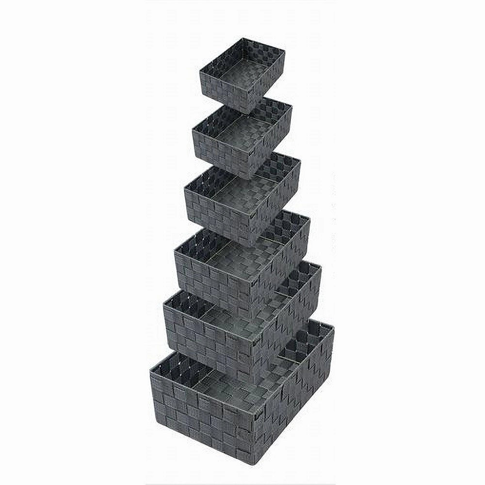 Trade Shop - Set 6 Pz Scatola In Tessuto Organizer Scaffali Porta Oggetti Grigio Scuro 79068 -