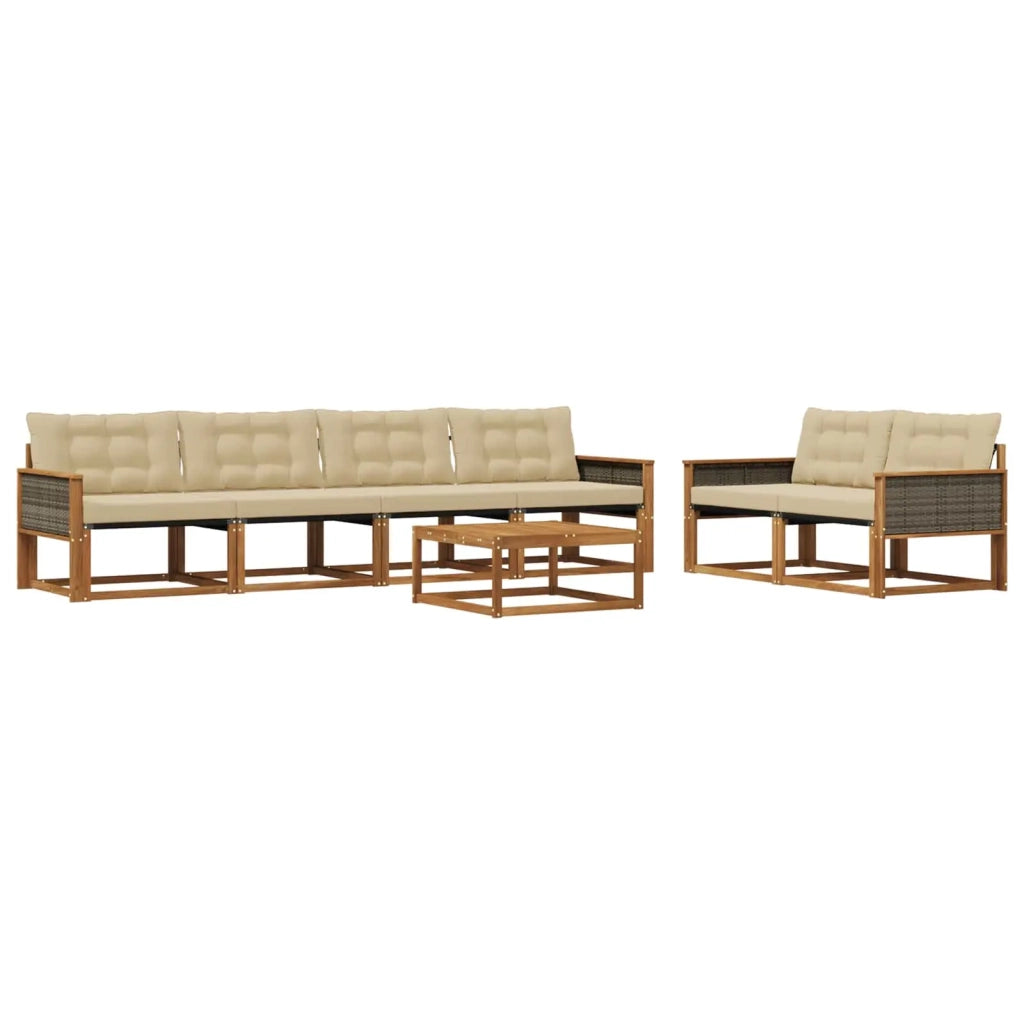 Set di divani da esterno con cuscino 7 pcs Naturale e Beige