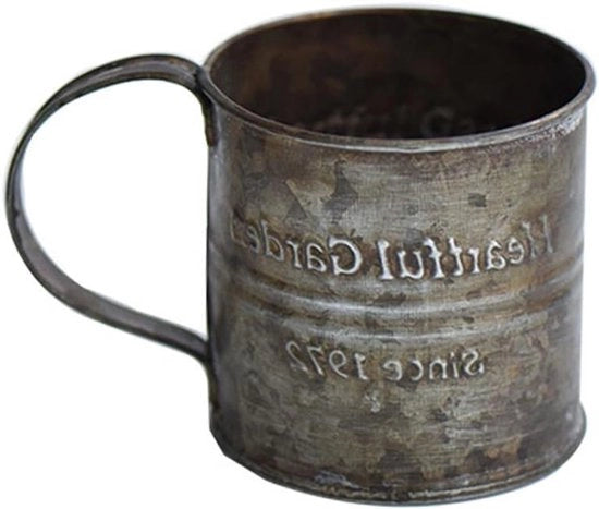 Emme di zinco con manico - Vaso metallico rustico - Emme decorativa in lamiera per decorazioni di festa e matrimoni
