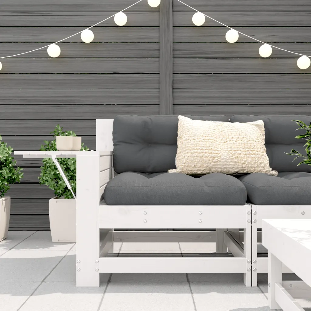 Divano Senza Braccioli da Giardino con Tavolino Bianco Pino 844879