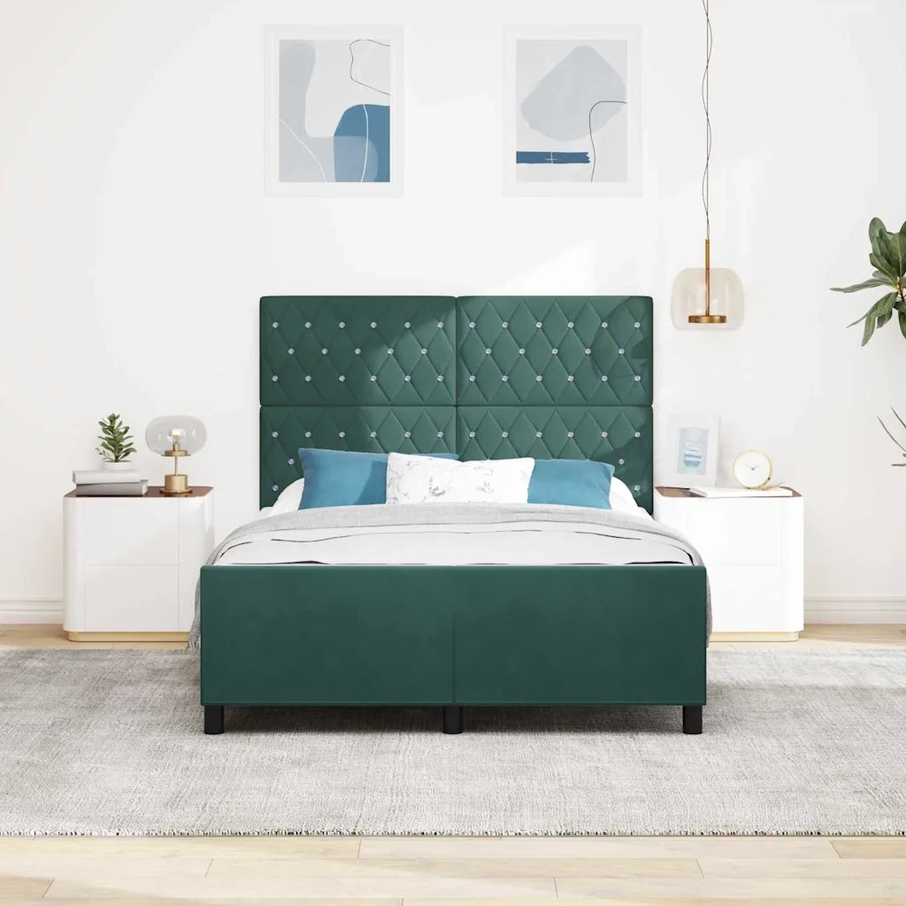 Letto a molle con testiera Verde Scuro 140 x 200 cm Velluto