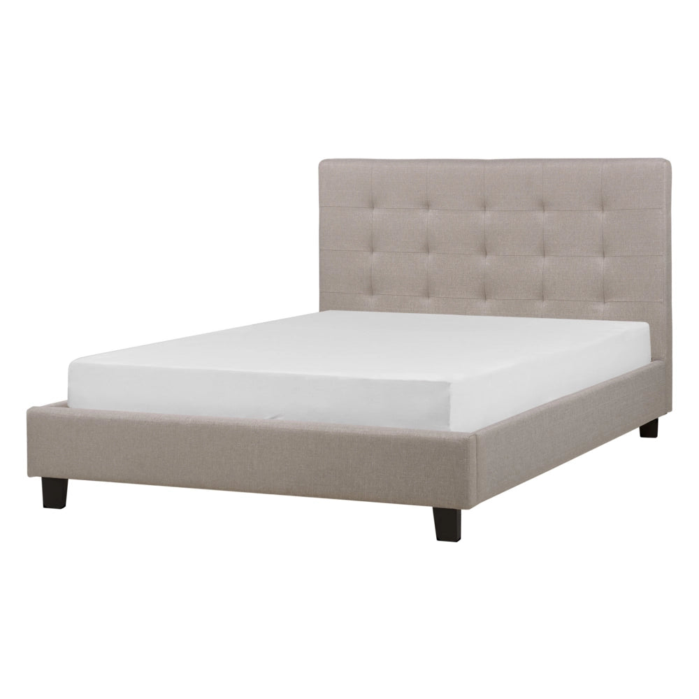 Letto imbottito tessuto grigio chiaro rete a doghe testiera trapuntata 140 x 200 cm