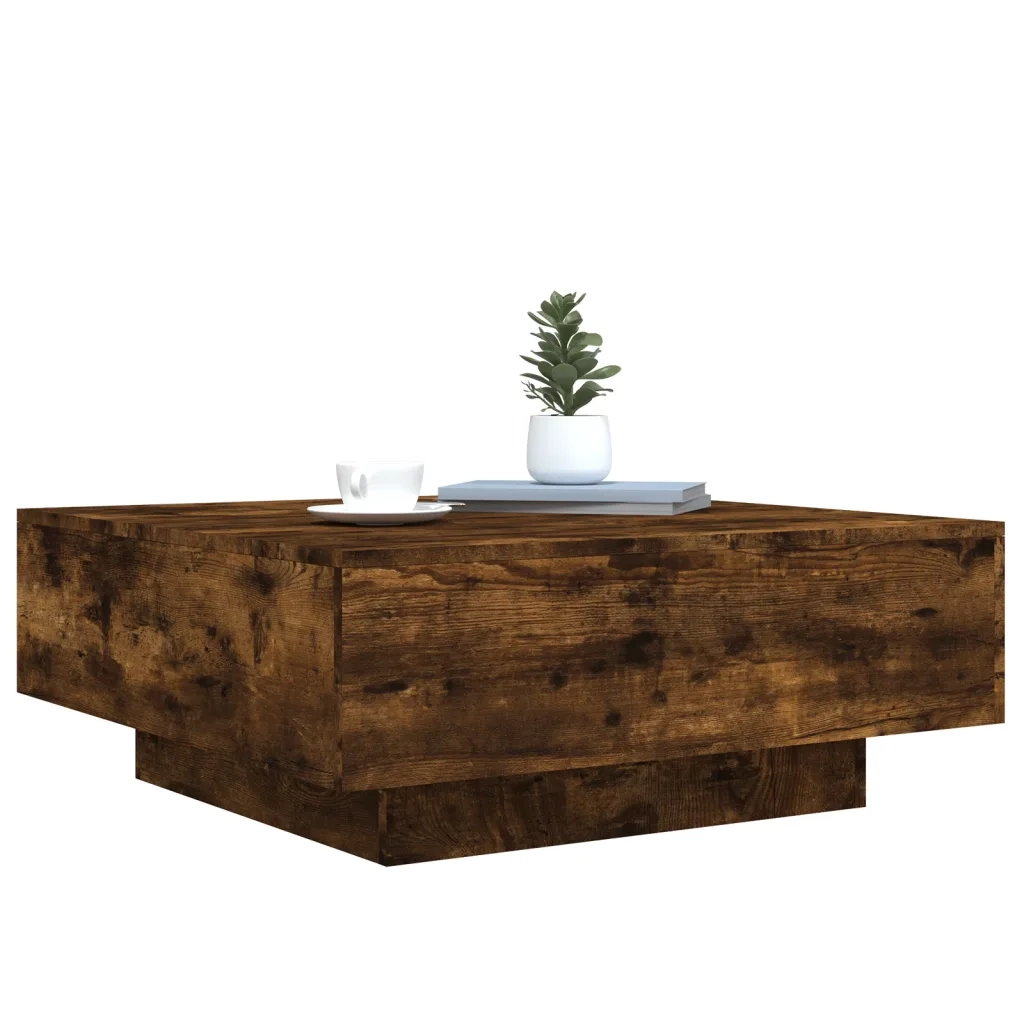 Tavolino da salotto | Tavolino da caff¨¨ | Tavolino da Soggiorno con Luci LED Rovere Fumo 80x80x31 cm